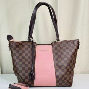 Louis Vuitton Damier Ebene Shoulder Bag Tote with Pink Accents and Black Straps